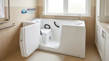 Penner Bathing Dream Spa walk-in tub showing safety features and accessible entry design
