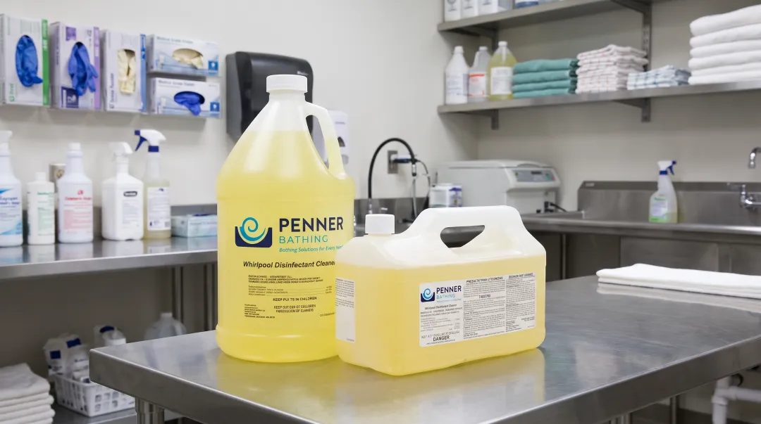 EPA-registered whirlpool disinfectant cleaner bottle for bathing systems