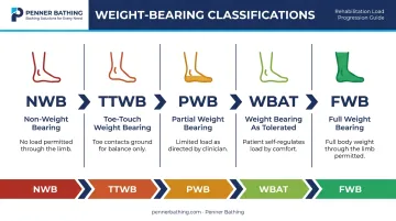 Five weight-bearing classifications from non-weight bearing to full weight bearing