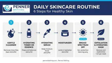 6-step complete daily skincare hydration routine process flow infographic