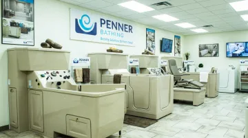 Penner bariatric bathing equipment lineup showing multiple accessible configuration options