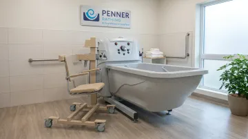 Penner Bathing healthcare spa system with height-adjustable design for long-term care residents
