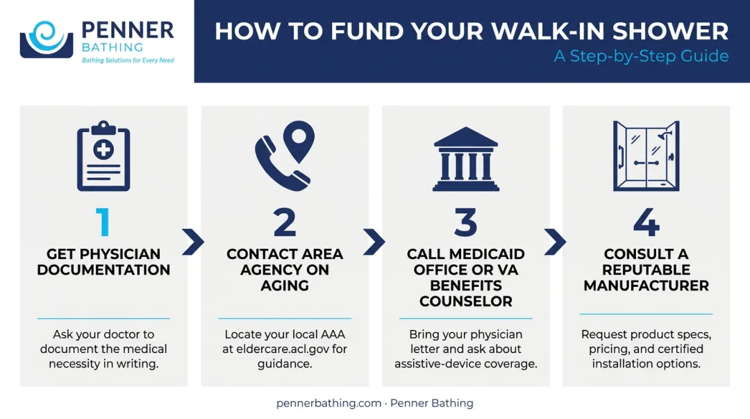 4-step process to apply for senior walk-in shower funding assistance programs