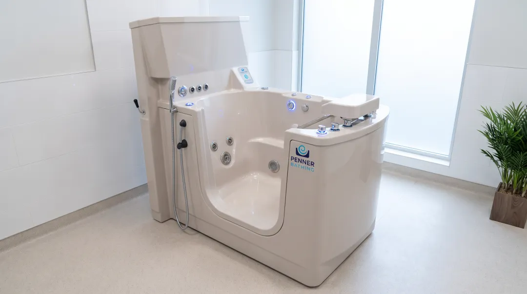 Penner walk-in bathing system with automatic disinfection and antimicrobial jets