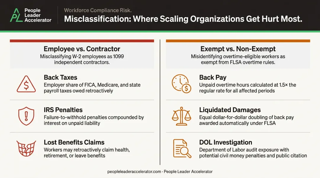 Worker misclassification error types consequences and compliance risks comparison table