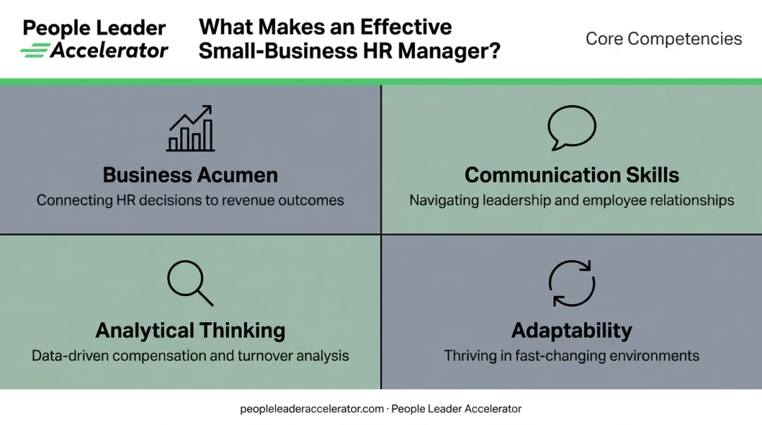 Four essential qualities of effective small business HR managers skills breakdown infographic