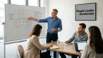 Employees participating in peer-to-peer knowledge sharing workshop in modern office