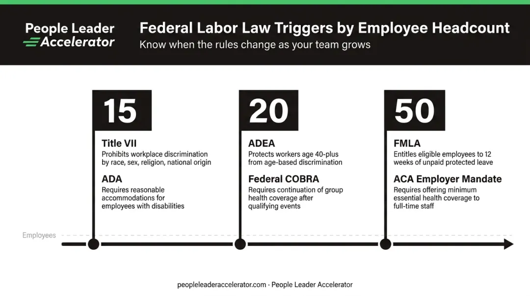 Federal labor law employee threshold requirements comparison chart for small businesses