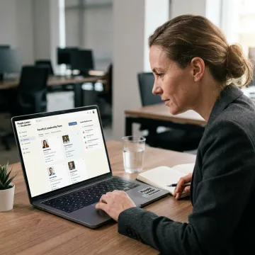 HR leader reviewing staff directory and contact options