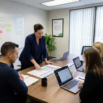 Startup HR consultant reviewing workforce planning with leaders