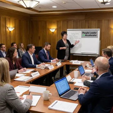 Leadership consultant guiding executive team strategy session