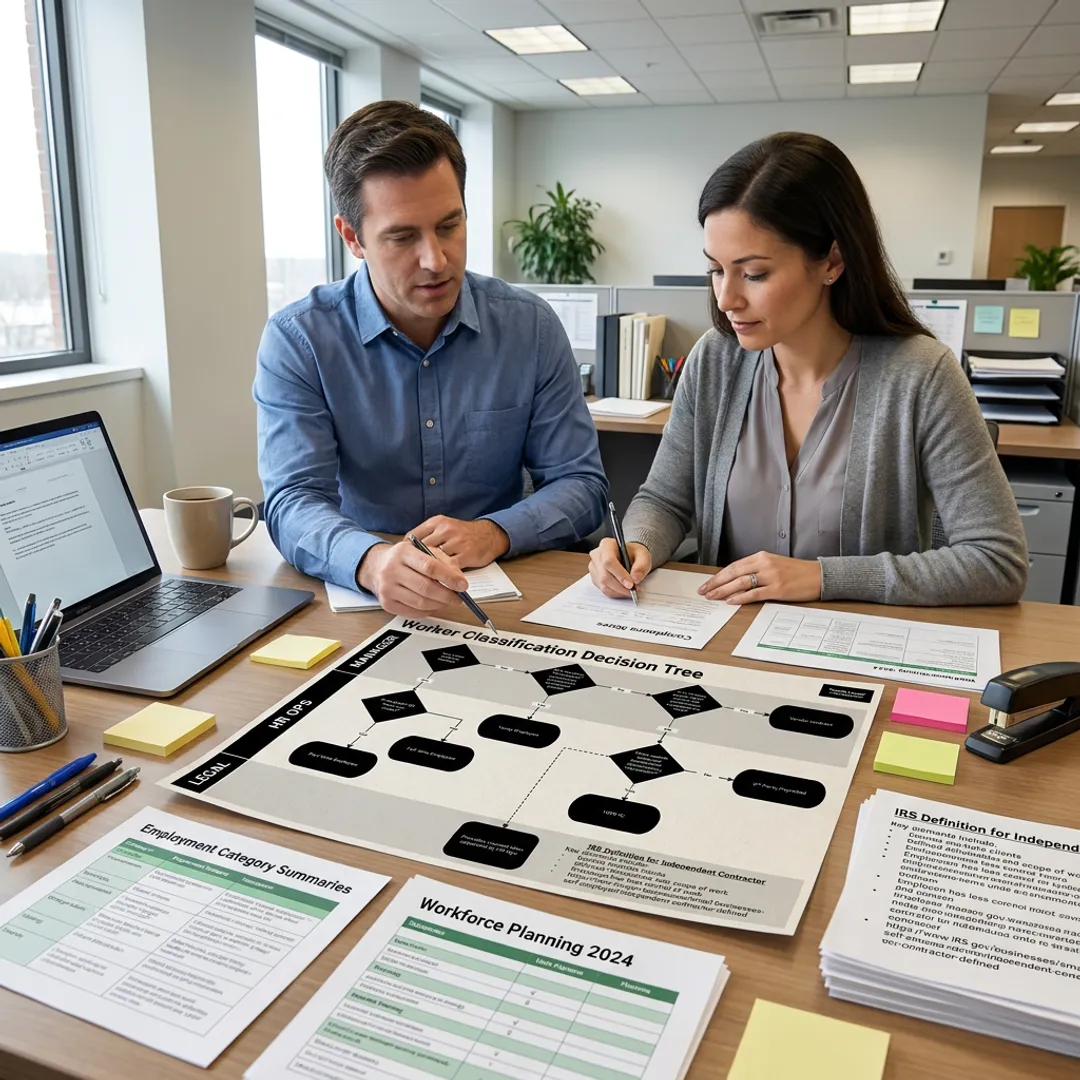 HR leaders reviewing a worker classification decision chart