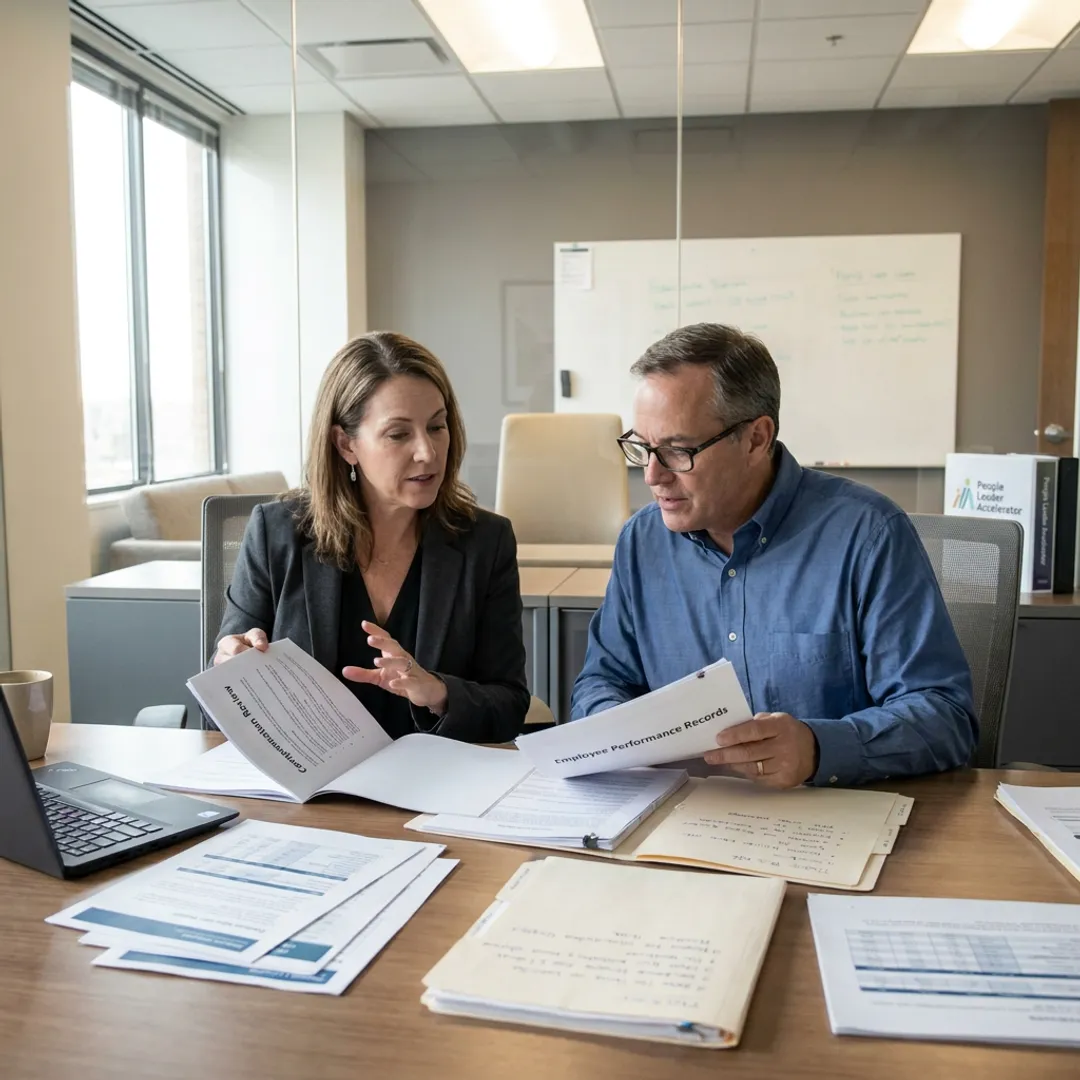 HR team reviewing employee services and payroll administration documents