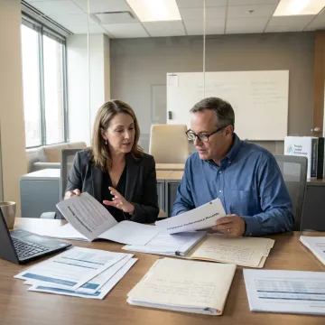 HR team reviewing employee services and payroll administration documents