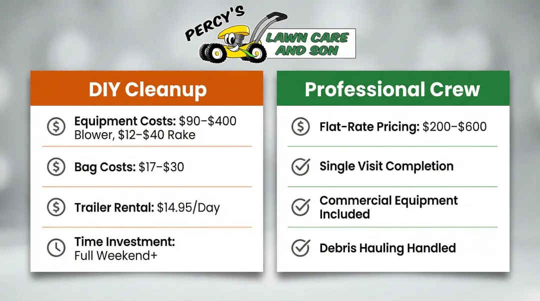 DIY versus professional yard cleanup cost and time comparison infographic