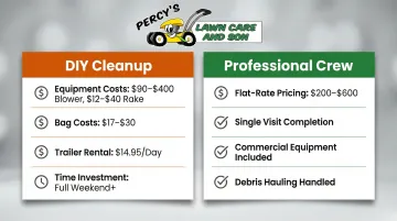 DIY versus professional yard cleanup cost and time comparison infographic