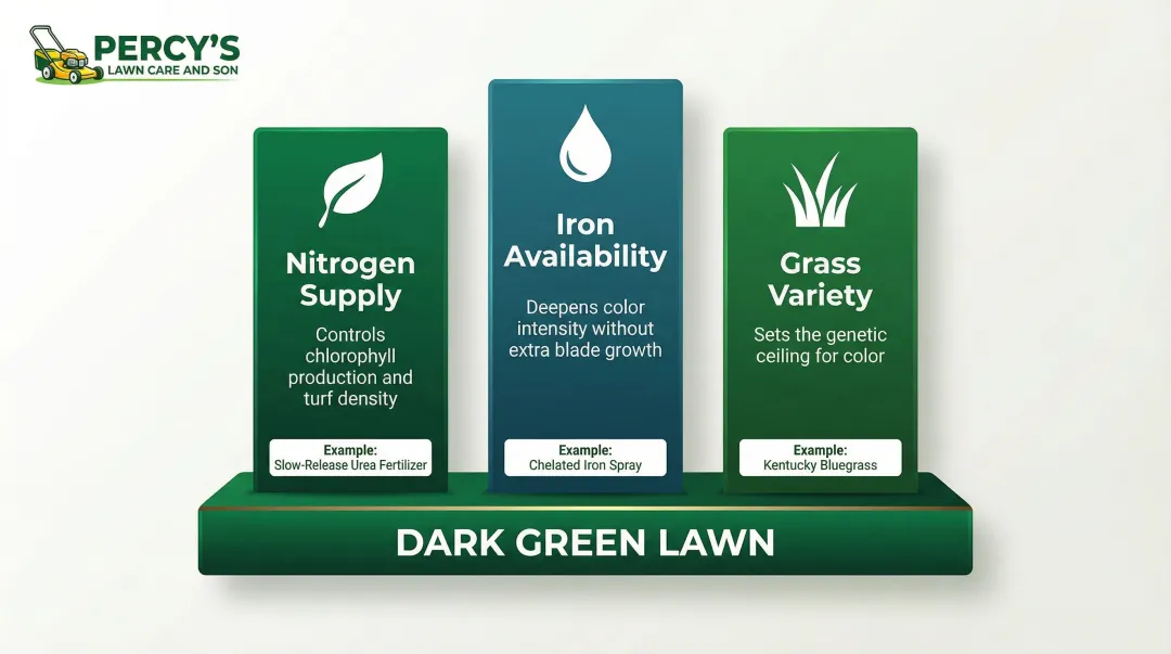 Three key factors determining dark green lawn color nitrogen iron and grass variety