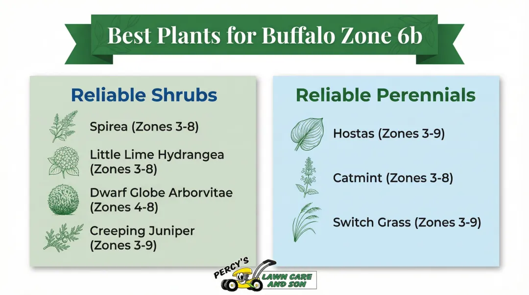 Buffalo Zone 6b recommended shrubs and perennials plant selection comparison chart