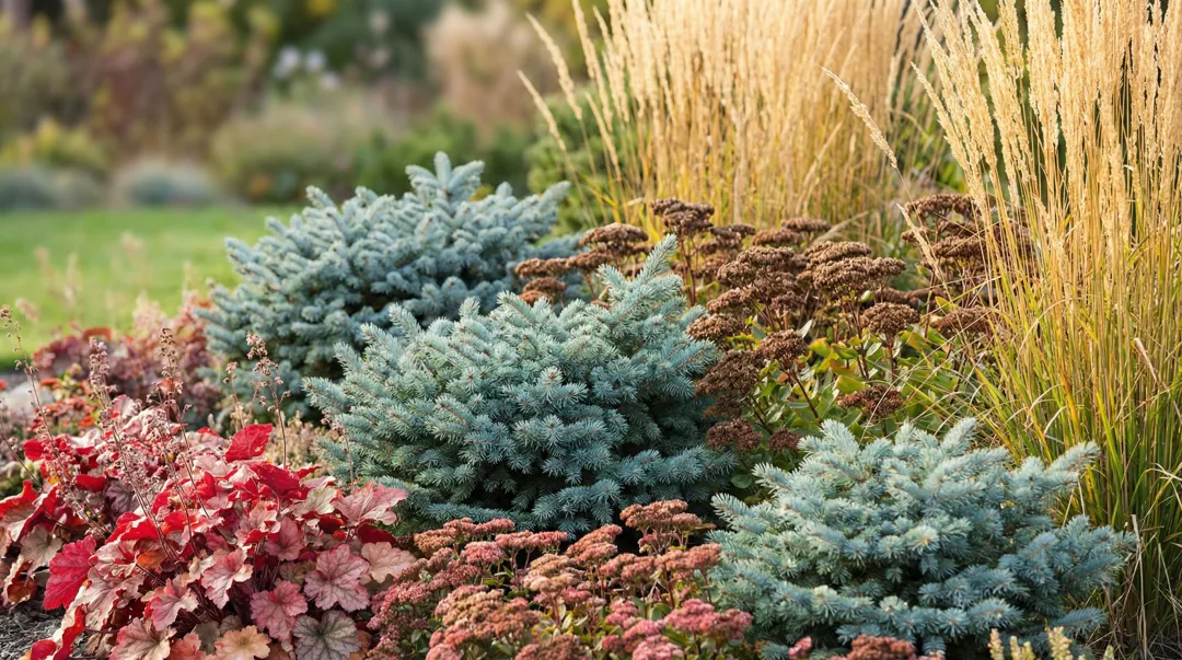 Native Zone 6b plants including little bluestem serviceberry and ornamental grasses in front yard