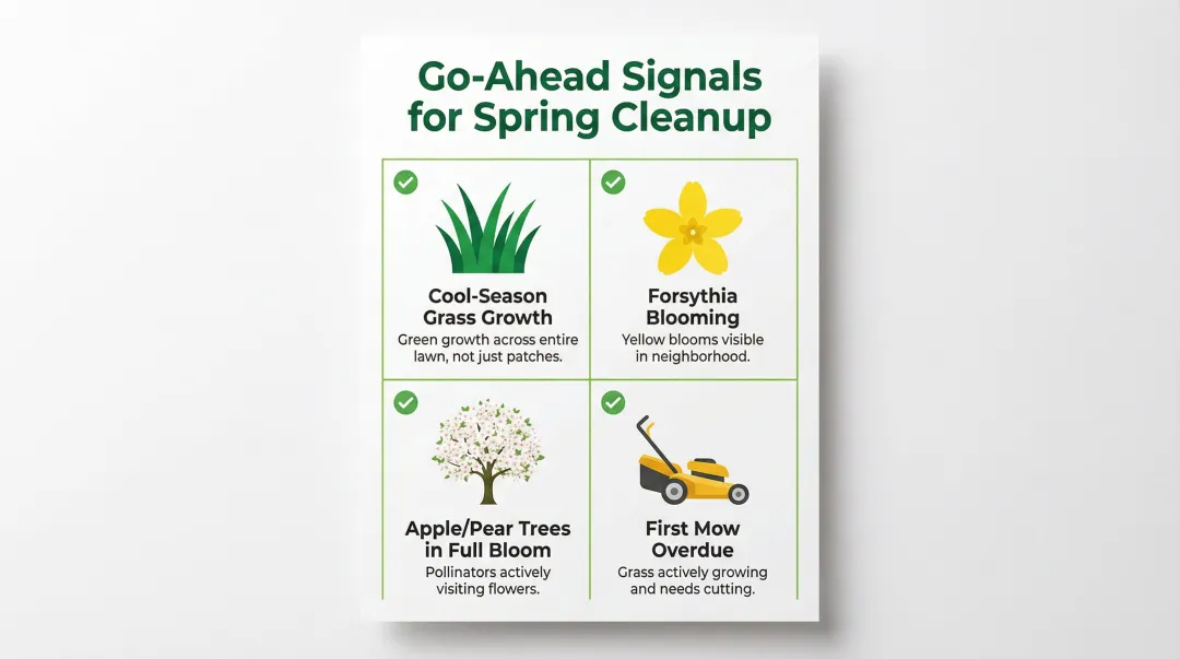 Four natural lawn and plant indicators signaling spring cleanup readiness
