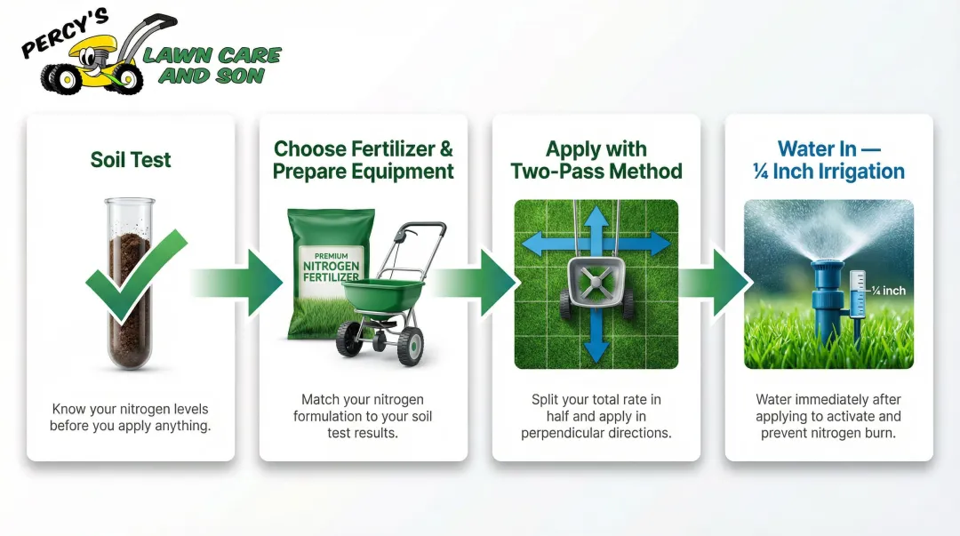 Four-step lawn nitrogen fertilizer application process flow diagram