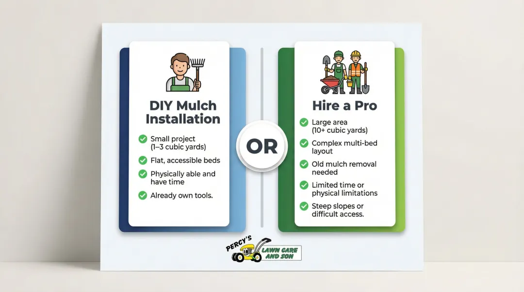 DIY versus professional mulch installation decision comparison checklist infographic