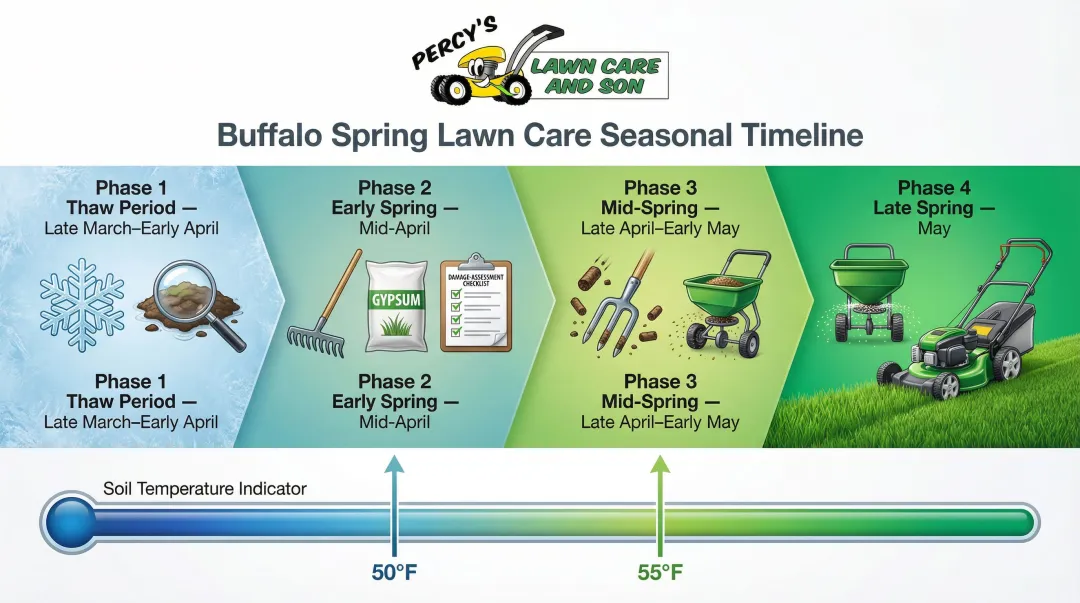 Buffalo spring lawn care seasonal timeline from late March through May