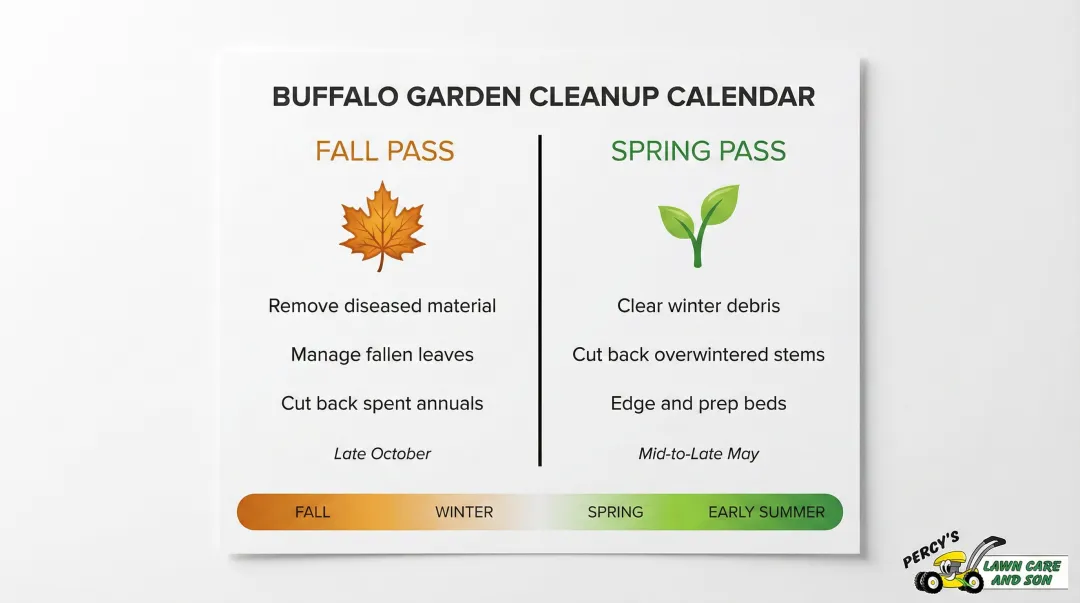 Buffalo two-phase garden cleanup calendar fall and spring task comparison