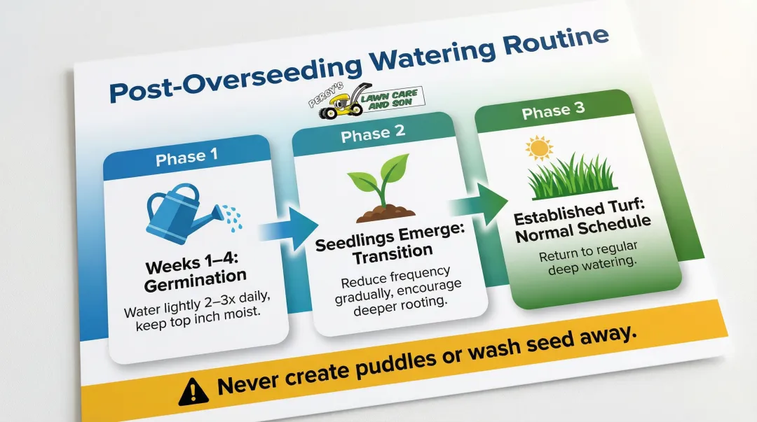 Post-overseeding watering schedule timeline for new grass seed germination