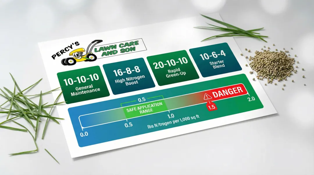 Post-aeration fertilizer NPK ratios and nitrogen application rate guidelines infographic