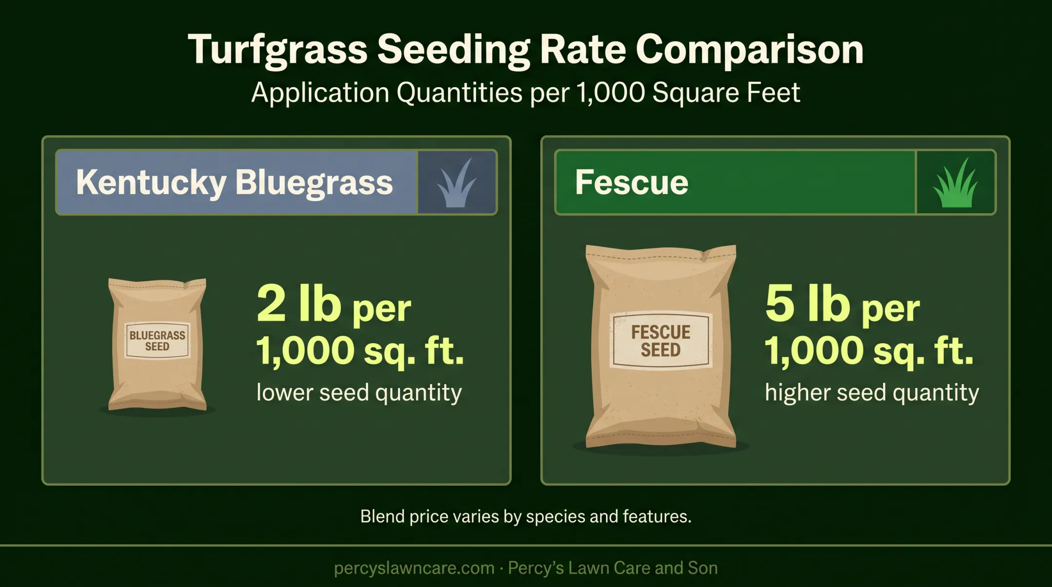Kentucky bluegrass versus fescue overseeding seed quantity comparison