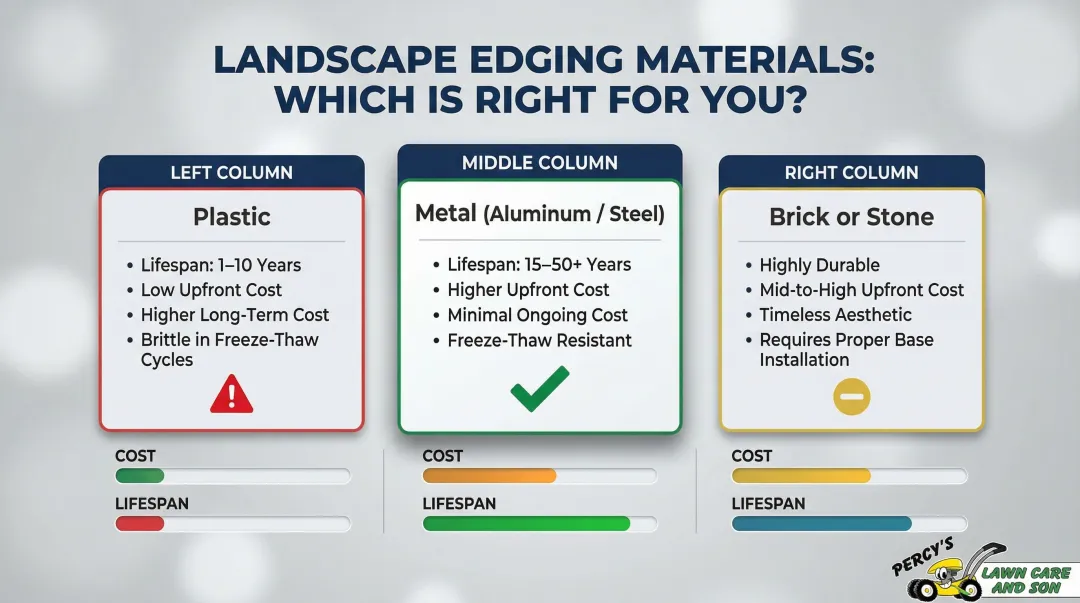 Landscape edging materials lifespan and cost comparison chart for Buffalo homeowners