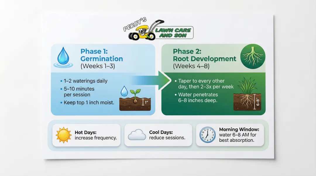 New grass watering schedule two-phase guide germination to root development
