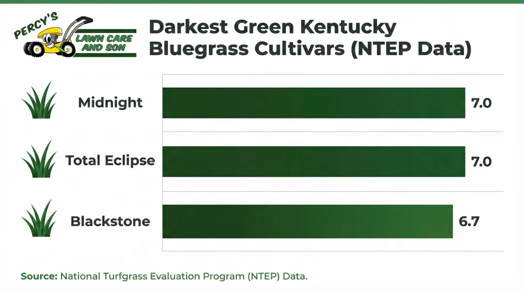 Kentucky Bluegrass dark green cultivar comparison chart with NTEP color ratings