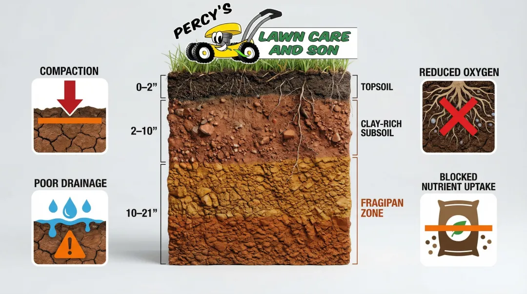 Buffalo Erie clay soil fragipan layer effects on lawn root growth diagram