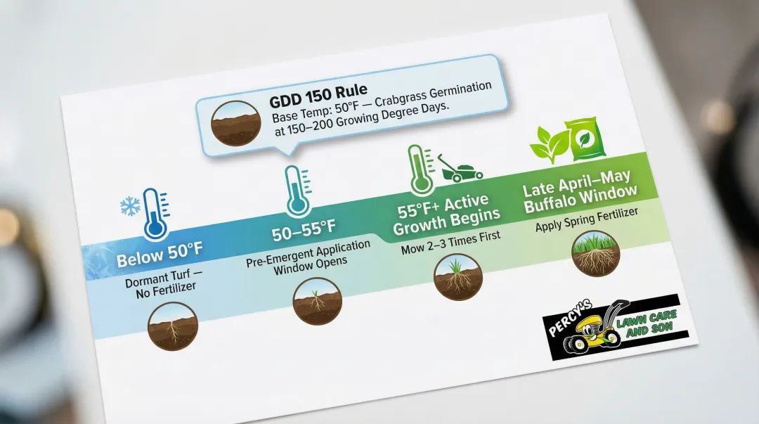 Spring fertilizer timing guide soil temperature thresholds and GDD 150 rule