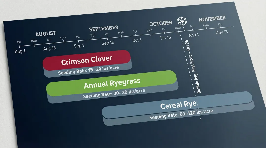Fall cover crop planting window timeline for Buffalo Zone 6b gardens