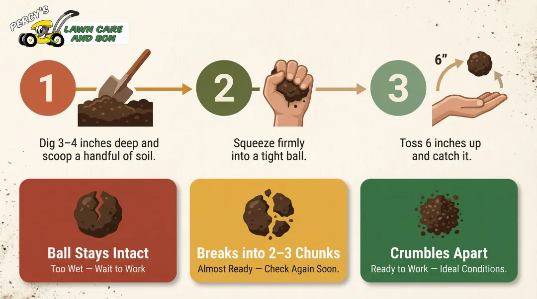 Three-step soil squeeze test process for determining fall garden bed readiness