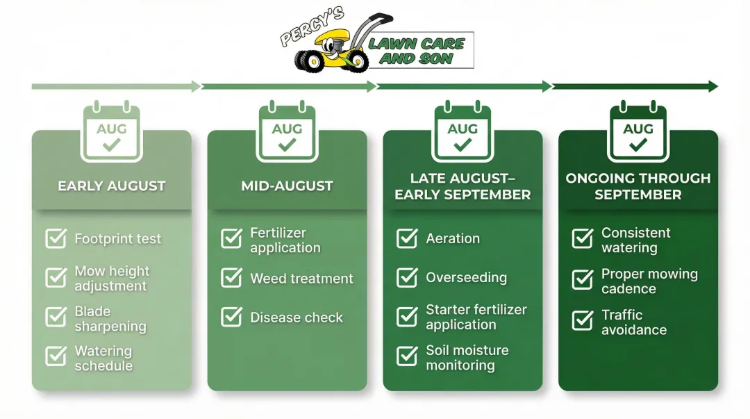 Buffalo homeowner late summer lawn care checklist four-phase task timeline