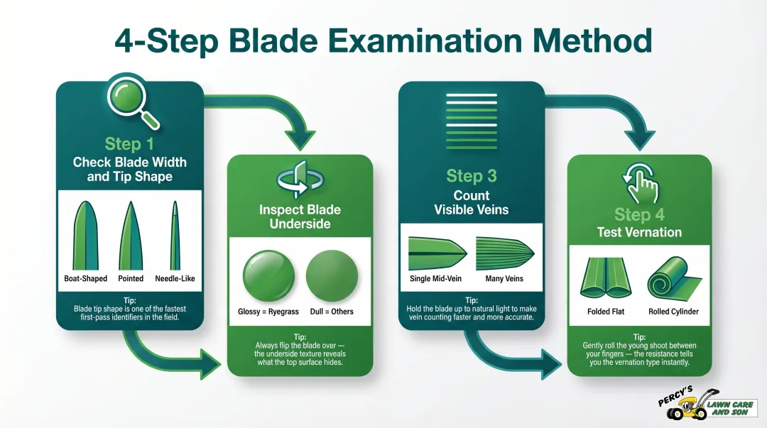 Step-by-step grass blade examination process for accurate lawn identification