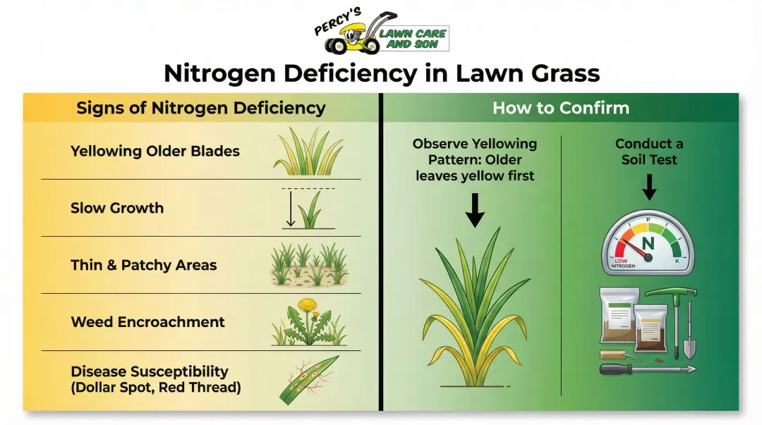 Nitrogen deficiency lawn symptoms identification guide visual comparison chart