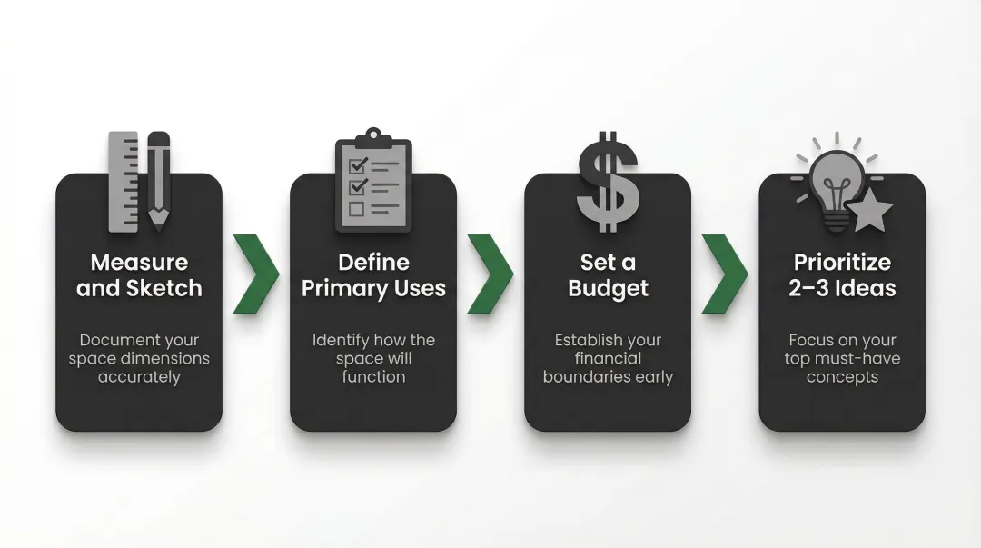4-step modern backyard landscaping planning process from measurement to prioritization