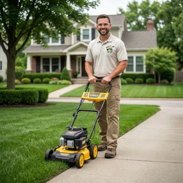 Percy's Lawn Care team member edging a residential lawn in Buffalo, NY