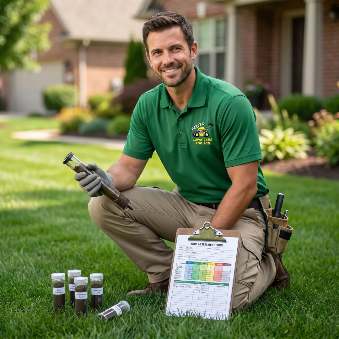 Technician testing lawn soil conditions