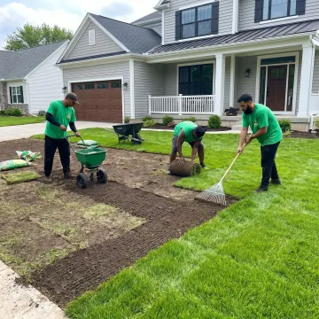 Freshly restored green lawn outside a home