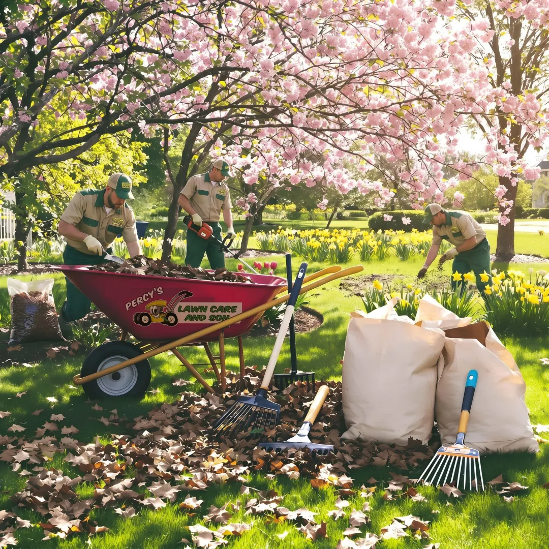 Spring landscaping crew improving a yard