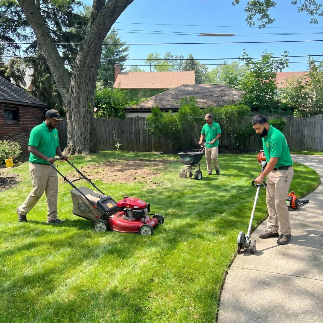Crew performing lawn repair and maintenance