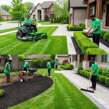 Landscape maintenance crew servicing a commercial property