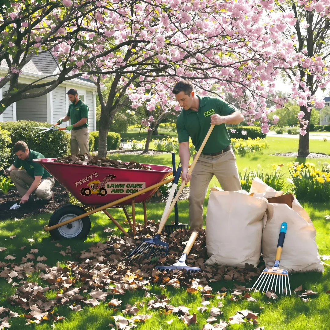 Yard cleanup service improving lawn and landscape beds