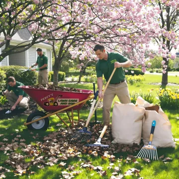 Yard cleanup service improving lawn and landscape beds